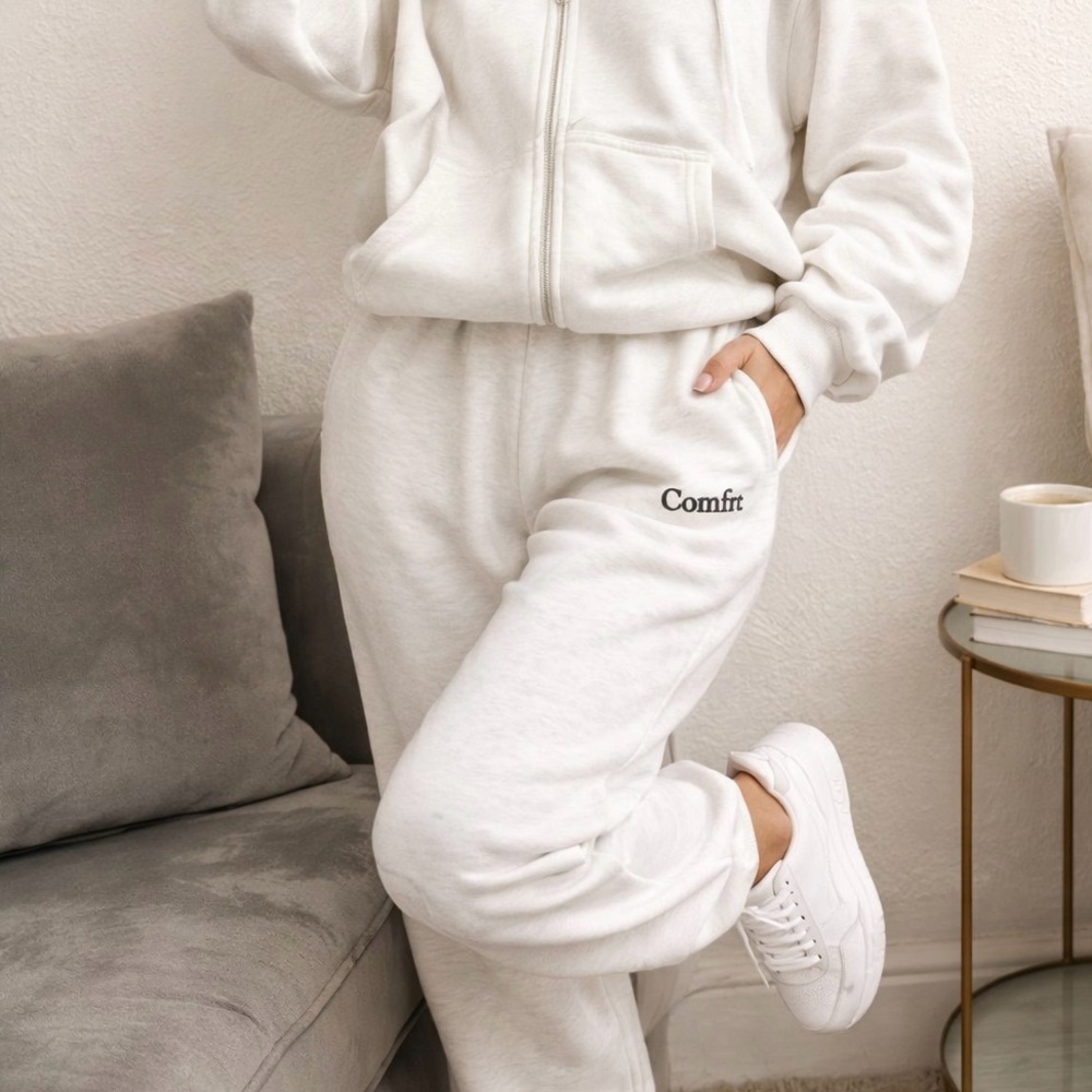 🤍 Comfrt Neutral Cozy Sweatpants Relaxed Viral Lounge Joggers Medium.